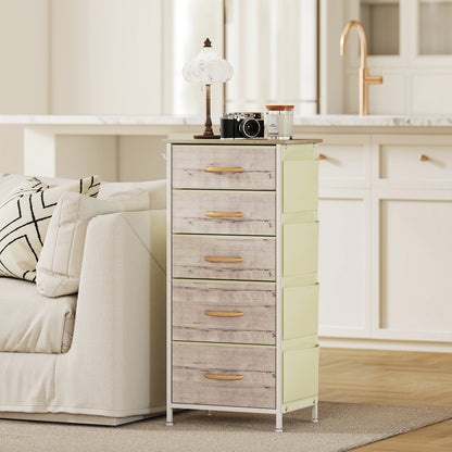 Sudo Fabric And Metal Natural Wood Finish 5 Drawer Storage Chest