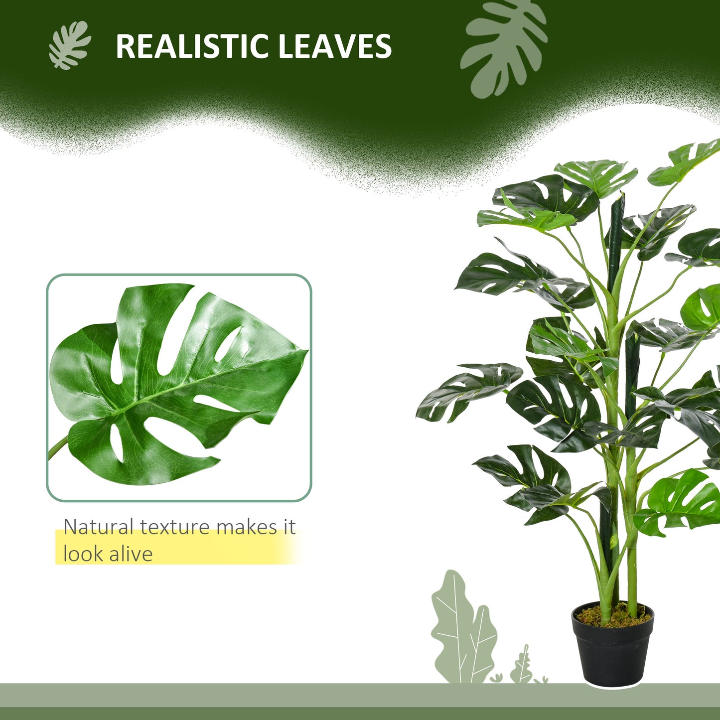 Nalale Lumo Set Of 2 Artificial Monstera Style Trees With Cheese Leaf Design And Pots
