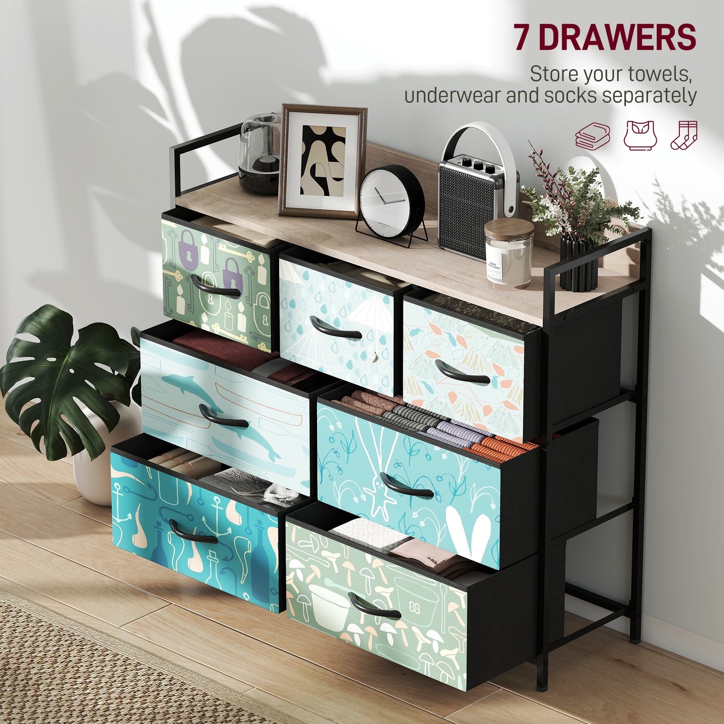 Larala Wooden Blue 7 Drawer Storage Chest