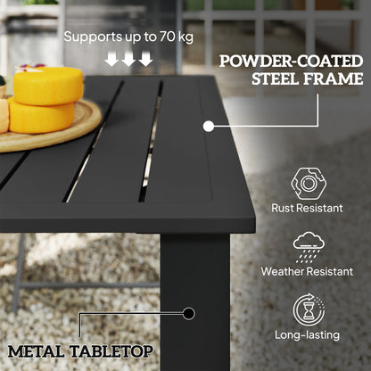 Diranovi Metal Black Rectangular Outdoor Dining Table With Slatted Top And Parasol Hole For 6