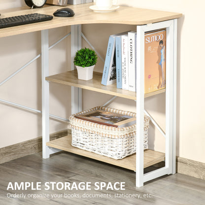 Haba 120cm Wooden Oak and White Metal Folding L Shaped Desk With 2 Tier Storage Shelves