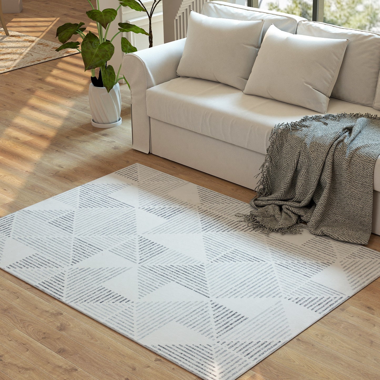 Fave 170cm Grey Geometric Non Slip Washable Rug