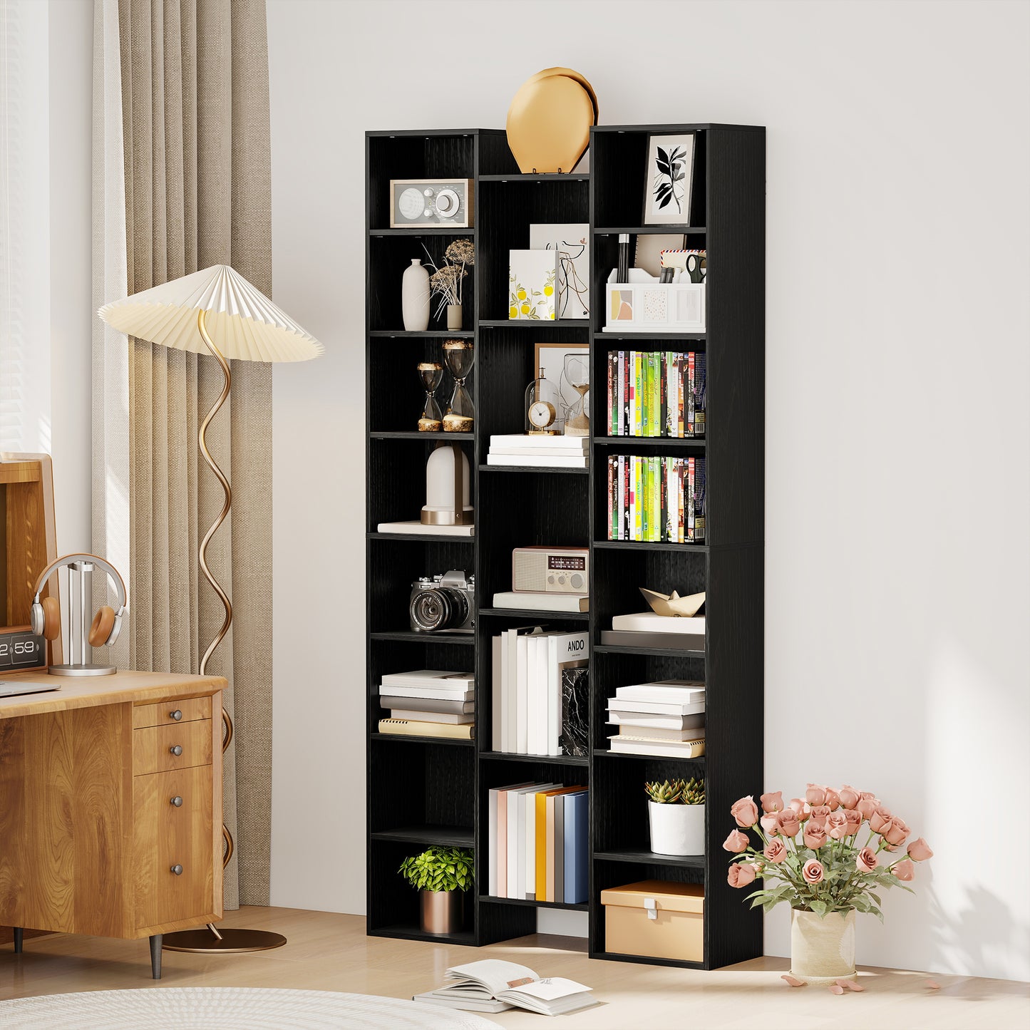 Faelsu Nota Wooden Black Twenty One Compartment Storage Bookcase
