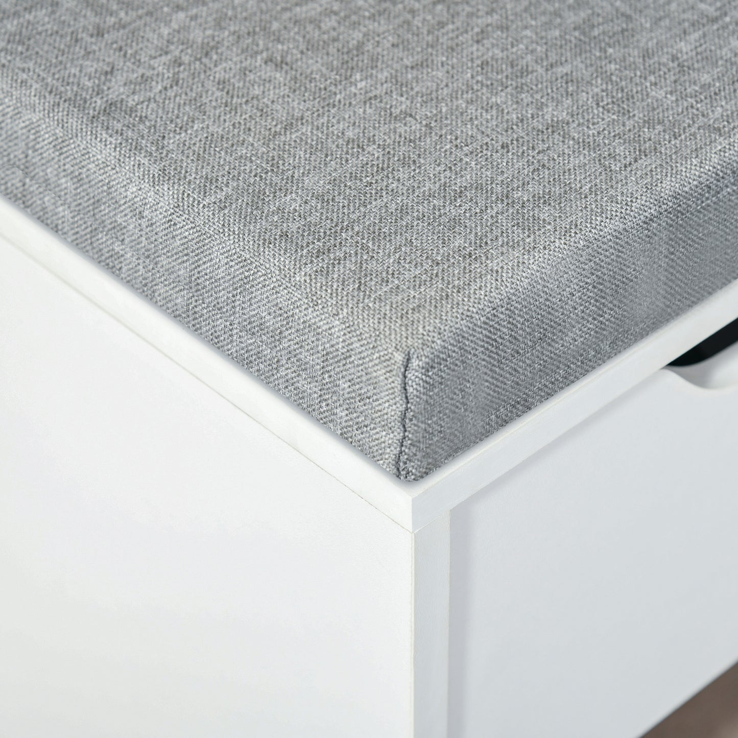 Yoke Wooden White Shoe Bench With Cushioned Seat 1 Drawer 7 Compartments
