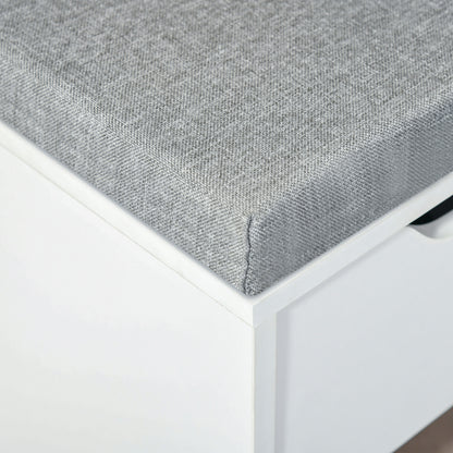 Yoke Wooden White Shoe Bench With Cushioned Seat 1 Drawer 7 Compartments
