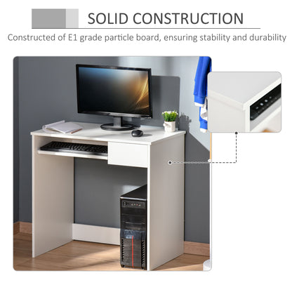Samoka Small 80cm Wooden White Compact Desk With Keyboard Tray And Drawer