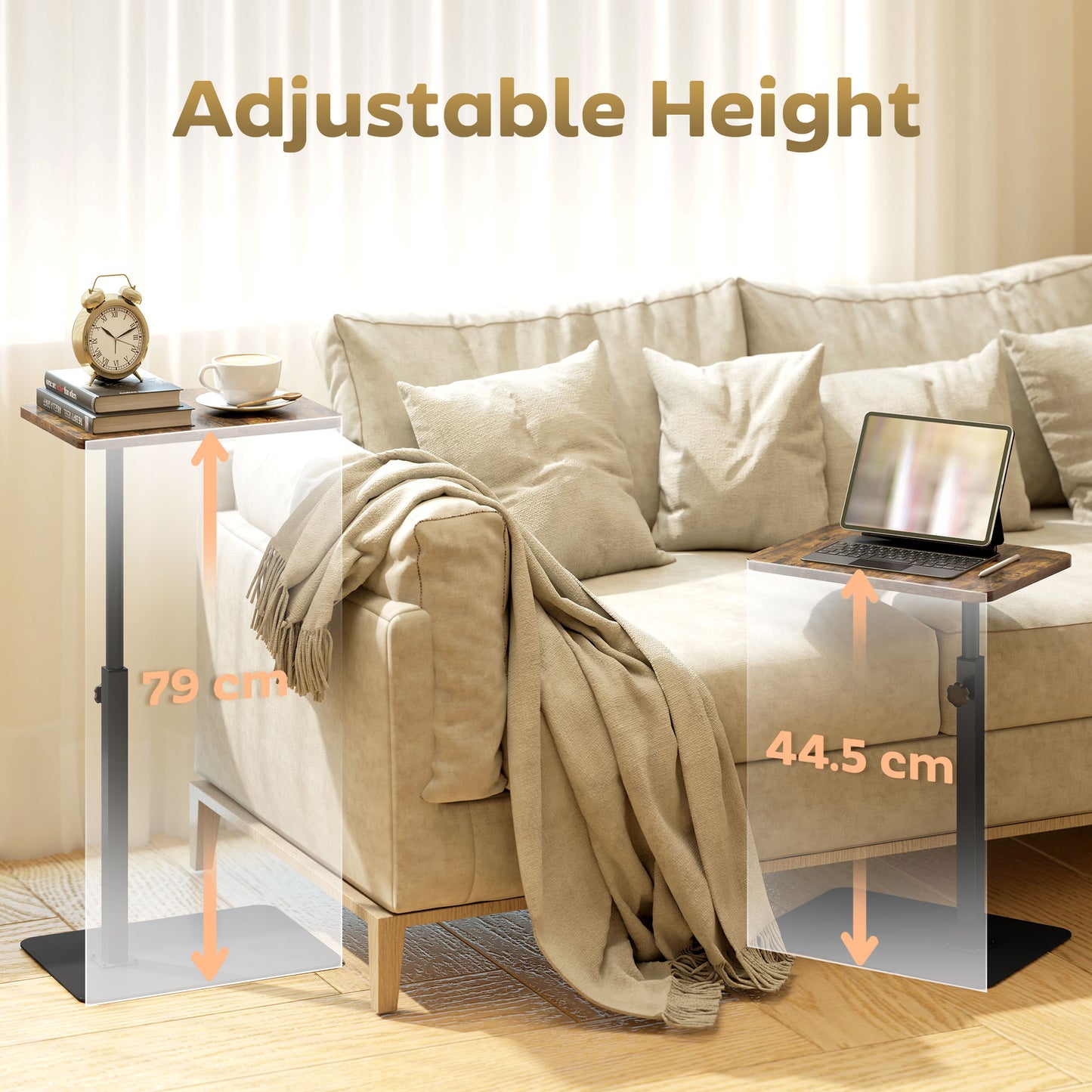 Falava Metal And Wooden Rustic Brown Side Table With Adjustable Frame