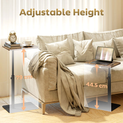 Falava Metal And Wooden Rustic Brown Side Table With Adjustable Frame