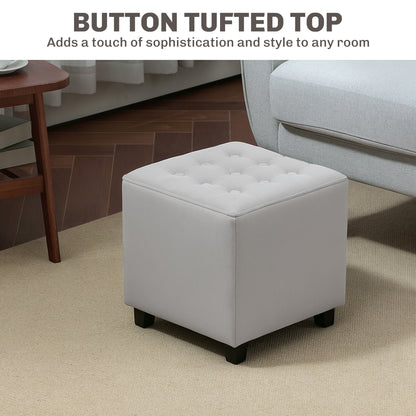 Kafano Velvet Light Grey Square Ottoman With Soft Upholstered Finish
