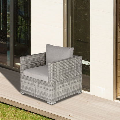 Karettano Rattan Grey Single Outdoor Armchair With Cushions And Armrests