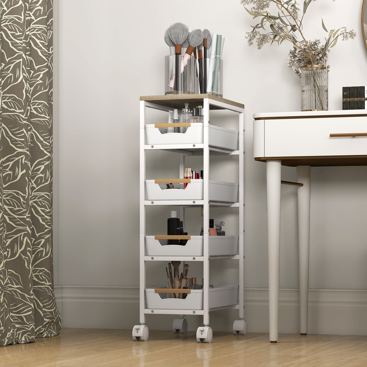 Lubani Metal White 5 Tier Storage Trolley On Wheels
