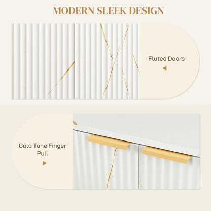 Redi Sora White And Gold Elegant Sideboard With Ribbed Finish