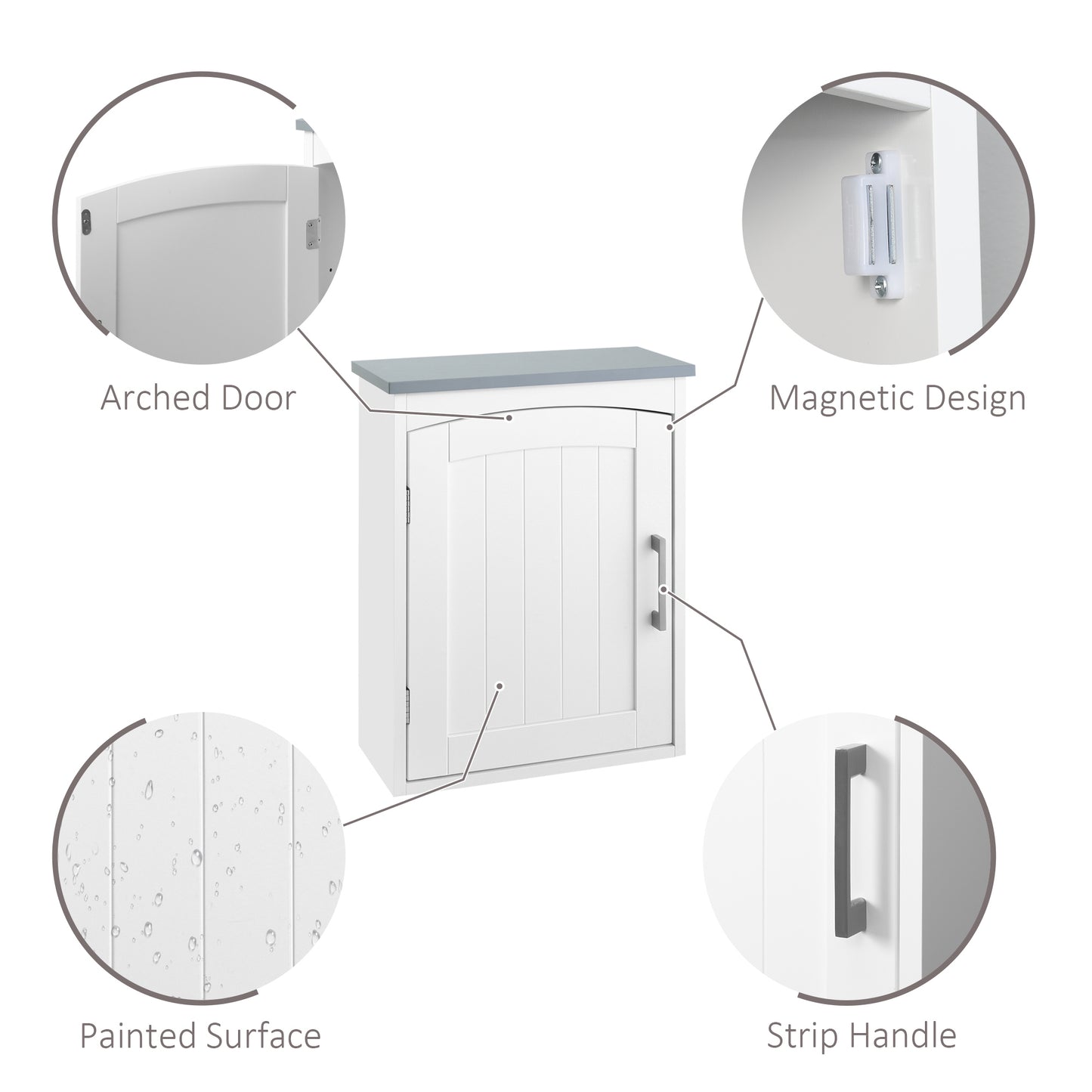 Miel Wall Mounted Bathroom Storage Cabinet With Arched Door And Adjustable Shelving Light Grey And White
