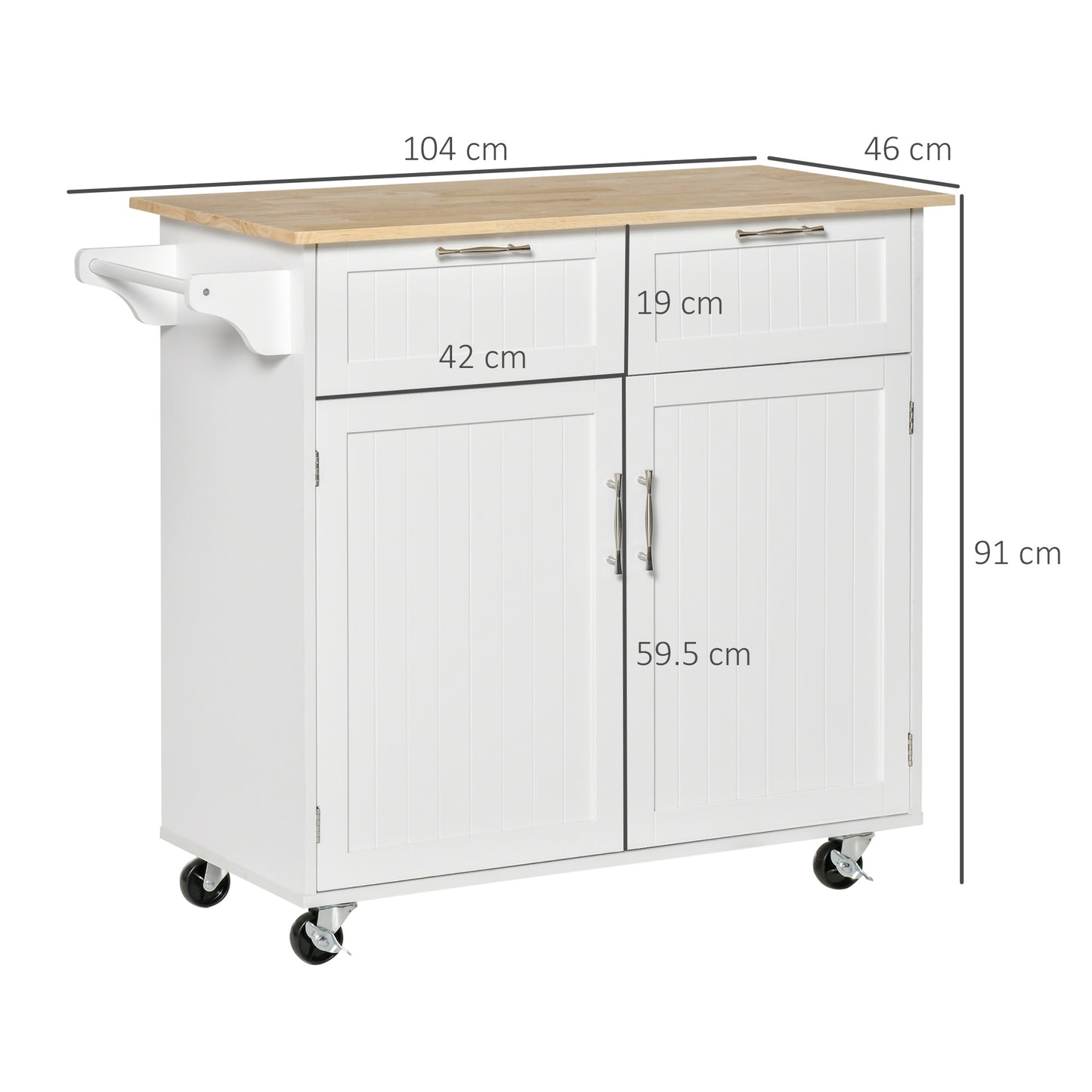 Nopaso Wooden White Kitchen Island With Drawers And Cupboards