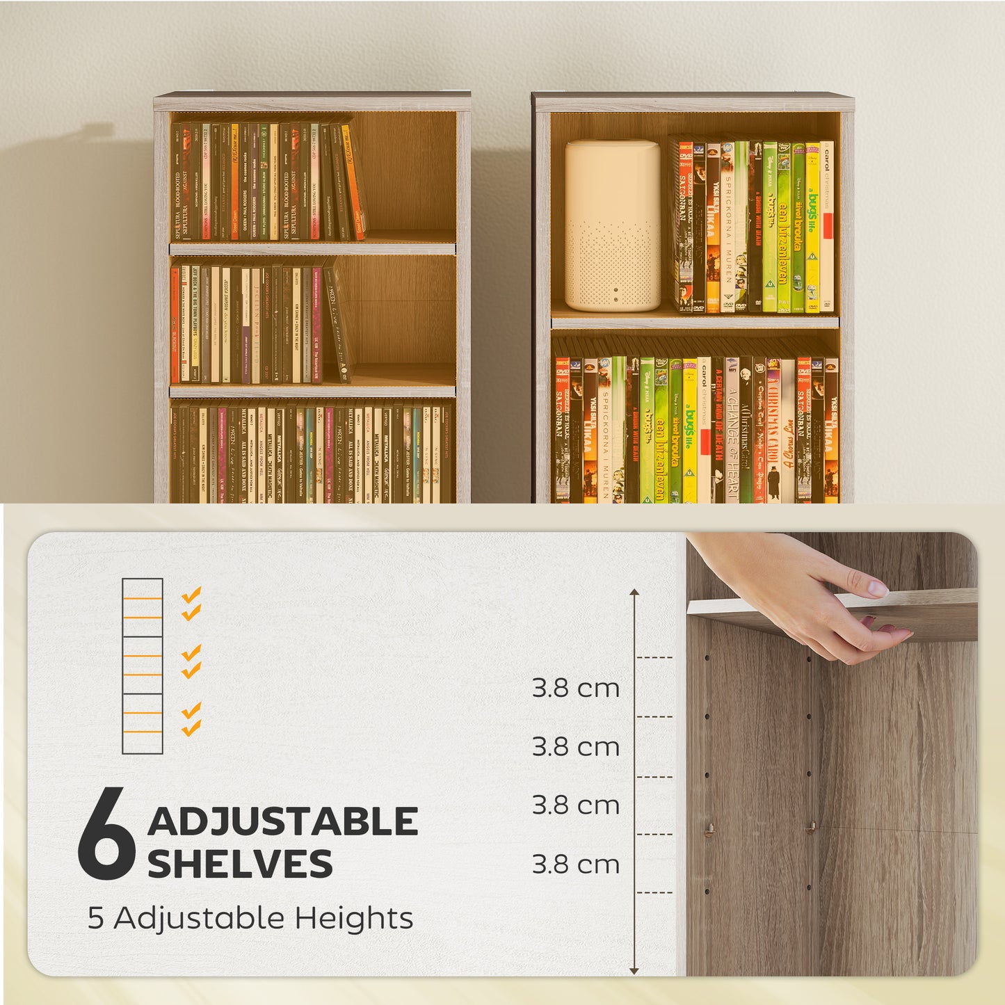 Lere Tavi Wooden Natural Finish Narrow CD Storage Unit With 260 Disc Capacity