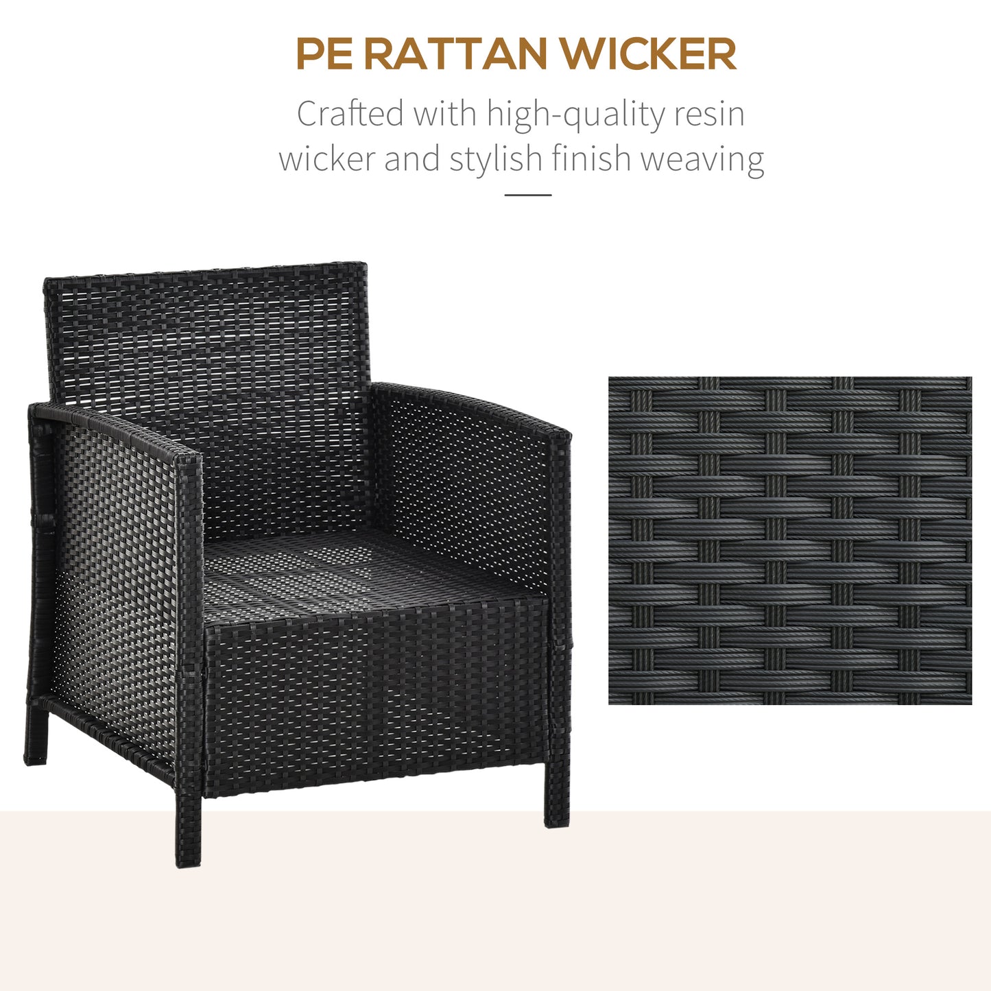 Tava Black Rattan 2 Seater Jack And Jill Garden Bistro Set with White Cushions