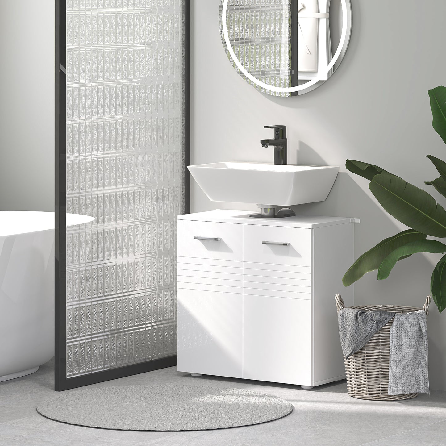 Letake Vaka High Gloss White Under Sink Vanity Cupboard With Adjustable Internal Shelving