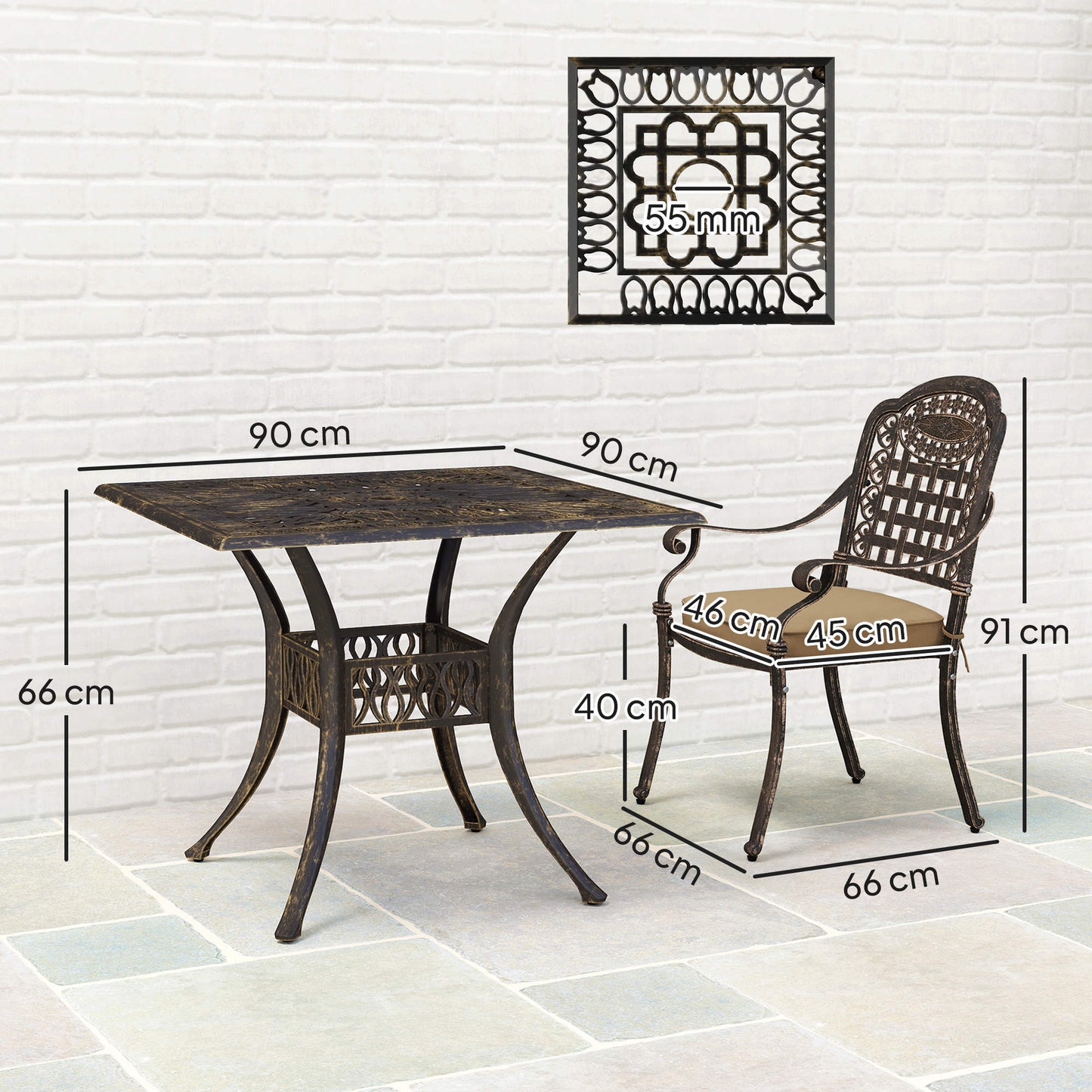 Monake 4 Seater Bronze Cast Aluminium Outdoor Garden Dining Set