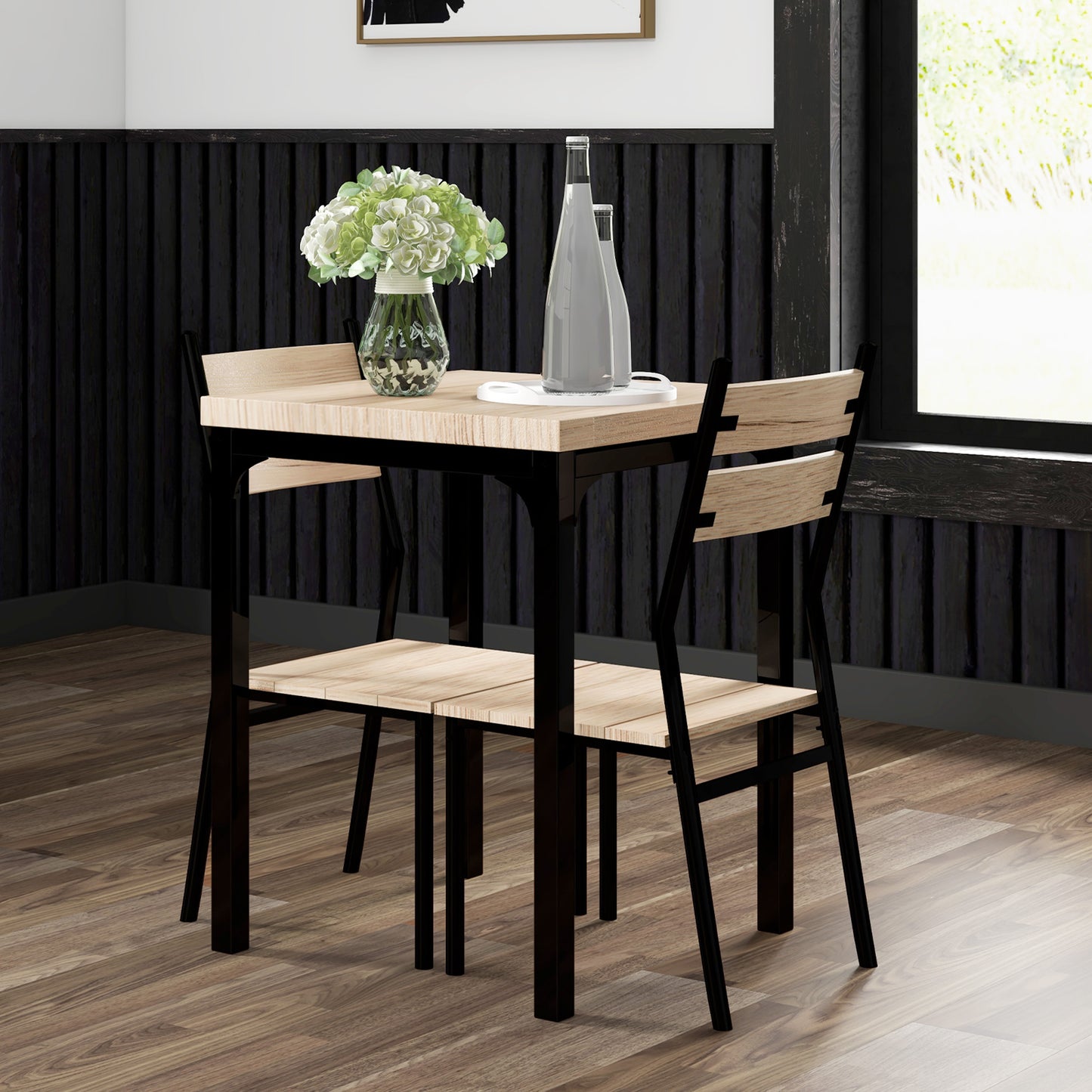 Lalara Wooden Light Wood Grain 3 Piece Compact Dining Set