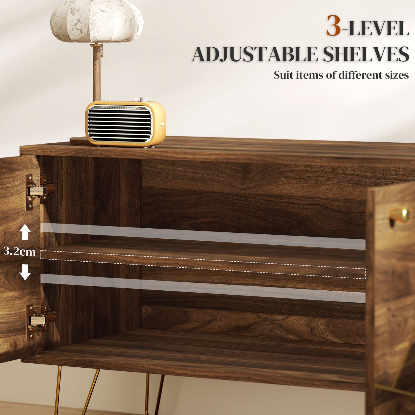 Lurali 130cm Wooden Brown TV Cabinet 2 Doors and Shelf Gold Hairpin Legs For Screens Up To 60 Inches