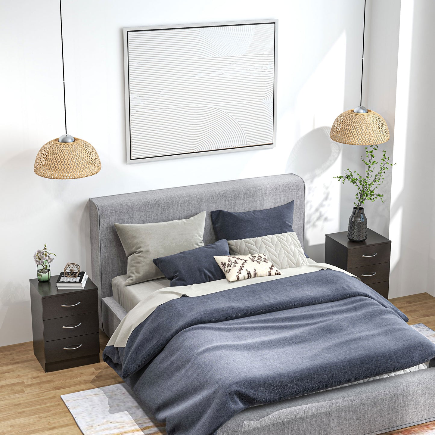 Salasa Set Of 2 White Bedside Tables With Drawer And OFauxn Shelf Featuring Metal Rail Detail