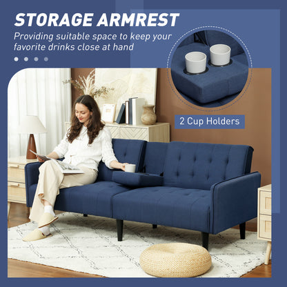 Rolano Dark Blue Upholstered 3 Seater Sofa Bed Tufted Diamond Pattern
