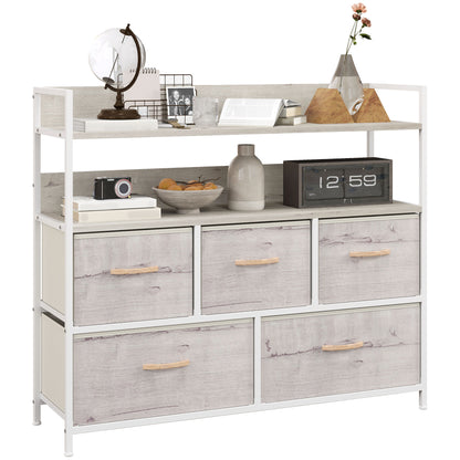 Nakatte White Metal and Grey Fabric 5 Drawer Storage Chest