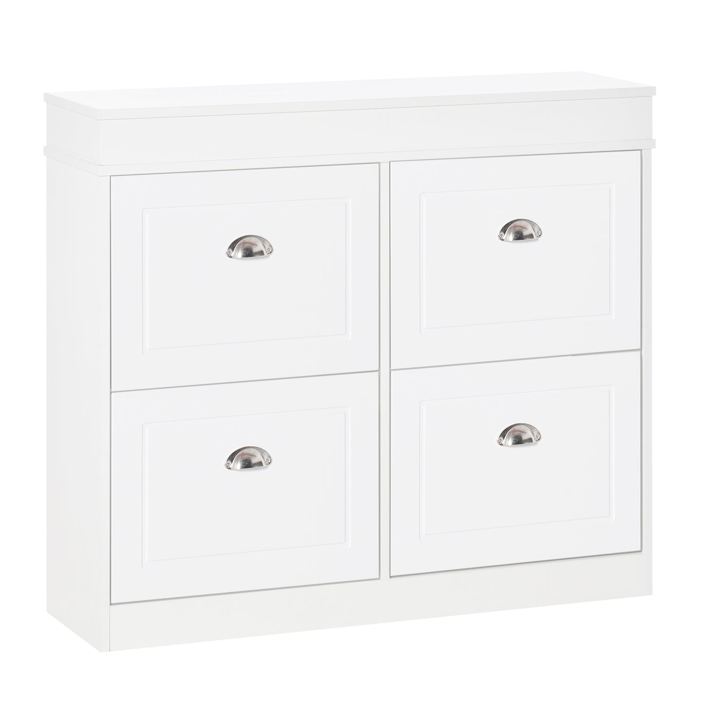 Sozita Wooden White 4 Flip Drawer Shoe Cabinet With Adjustable Shelves For Entryway