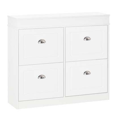Sozita Wooden White 4 Flip Drawer Shoe Cabinet With Adjustable Shelves For Entryway