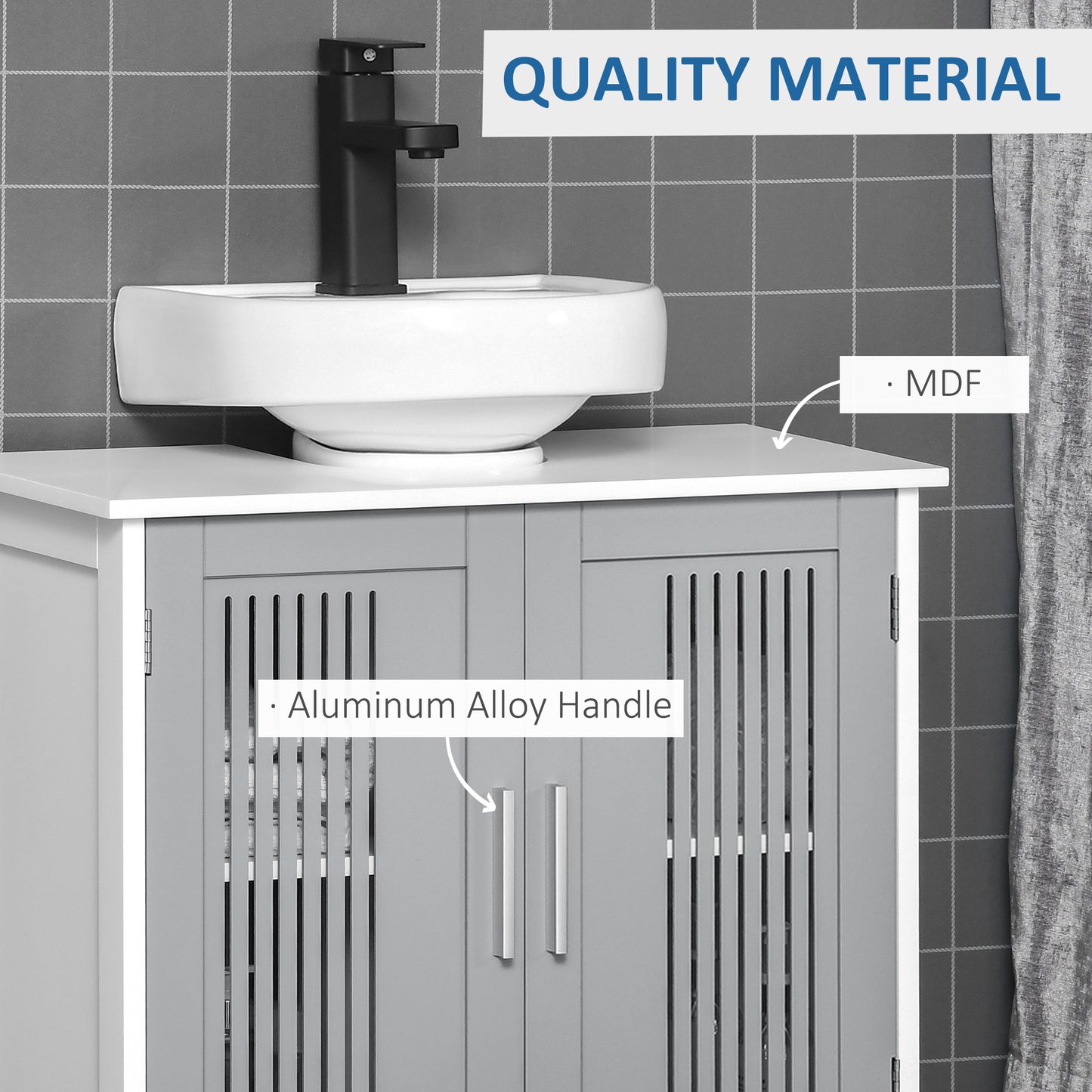 Nelike Grey Under Sink Vanity Unit With Double Doors And Adjustable Shelving Modern Design