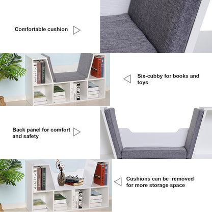 Vezito Wood White Cube Bookcase With Cushioned Seat