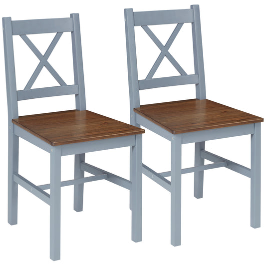 Viyo Yola Solid Wood Grey Cross Back Dining Chairs Set Of 2 With Classic Structure