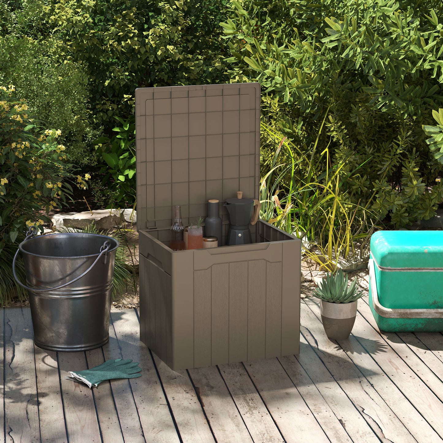 Nalure Dark Brown Charcoal Grey Plastic Charcoal Grey Outdoor Storage Chest Lid 107 Litre
