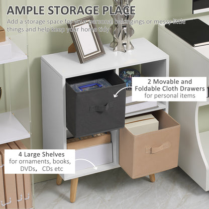 Momo Wooden Neutral Finish 4 Cube Storage Unit With 2 Fabric Drawers