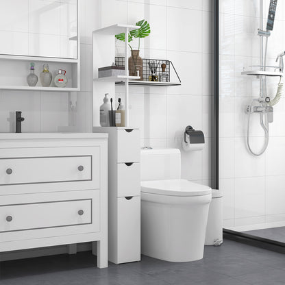 Tafi Slim Tall Bathroom Cupboard With Drawers And 2 Tier Shelving Unit White