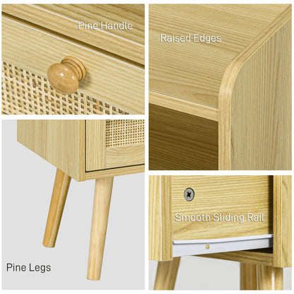Fira Set Of 2 Wood Effect Rattan Weave Bedside Tables