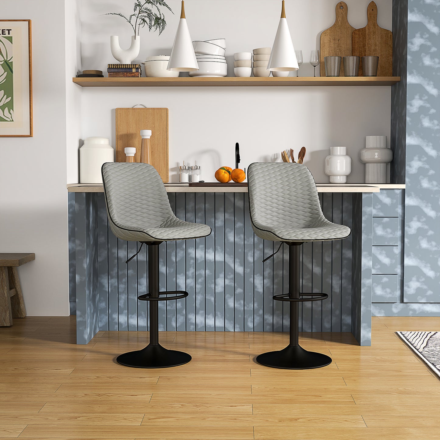 Sota Faux Leather Grey Bar Stools Set Of 2 With Padded Seats
