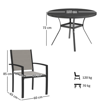 Rava 4 Seater Grey Mesh Outdoor Garden Dining Set with 4 Stackable Chairs