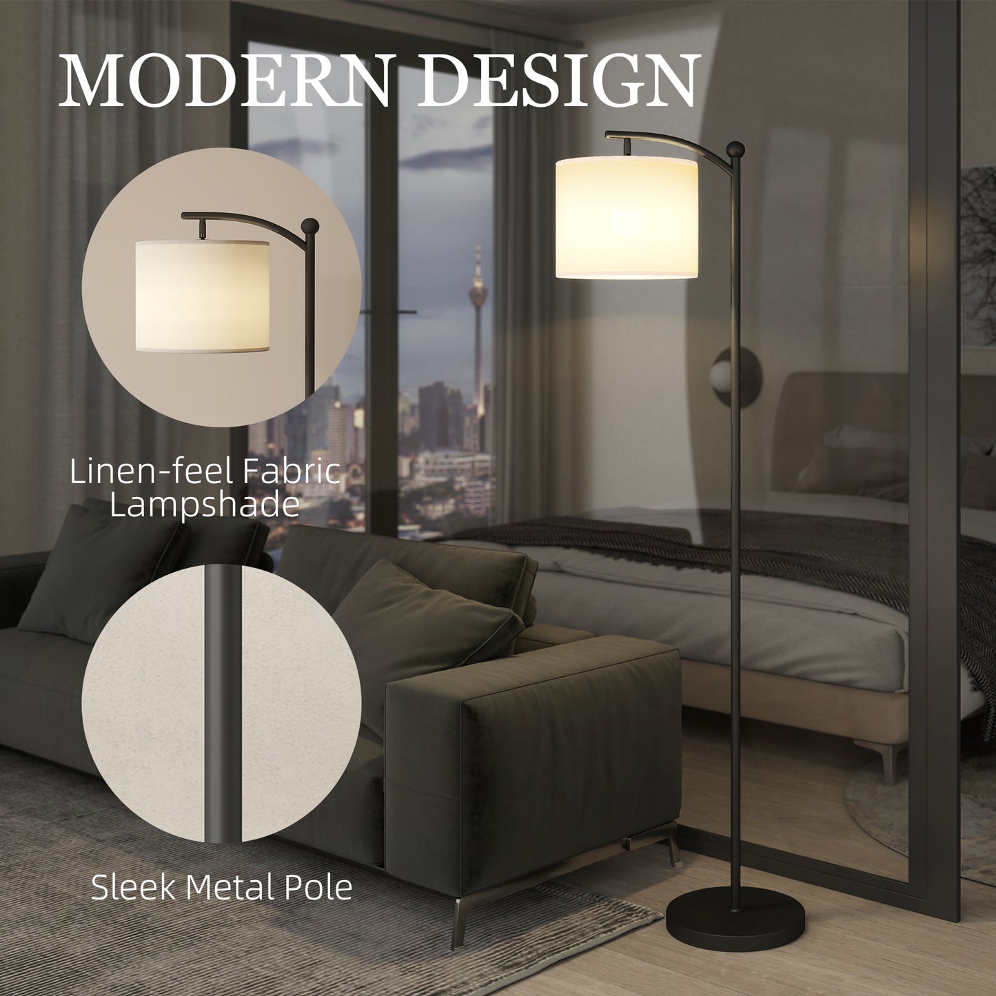 Mota Nelo Metal Black LED Floor Lamp With Remote Control And Slim Modern Profile