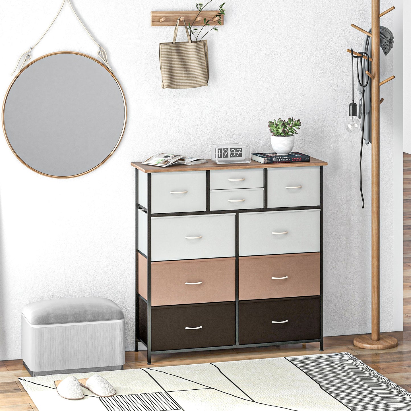 Sare Metal And Fabric Multicolour 10 Drawer Storage Dresser With Foldable Drawers And Steel Frame