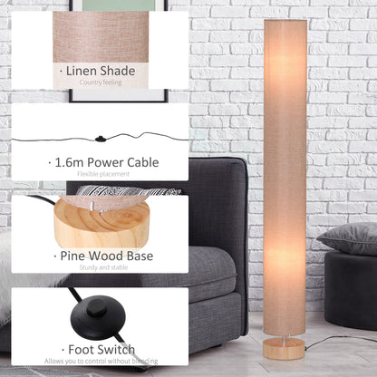 Vivera Wood And Fabric Cream Modern Floor Lamp With Linen Shade 120cm