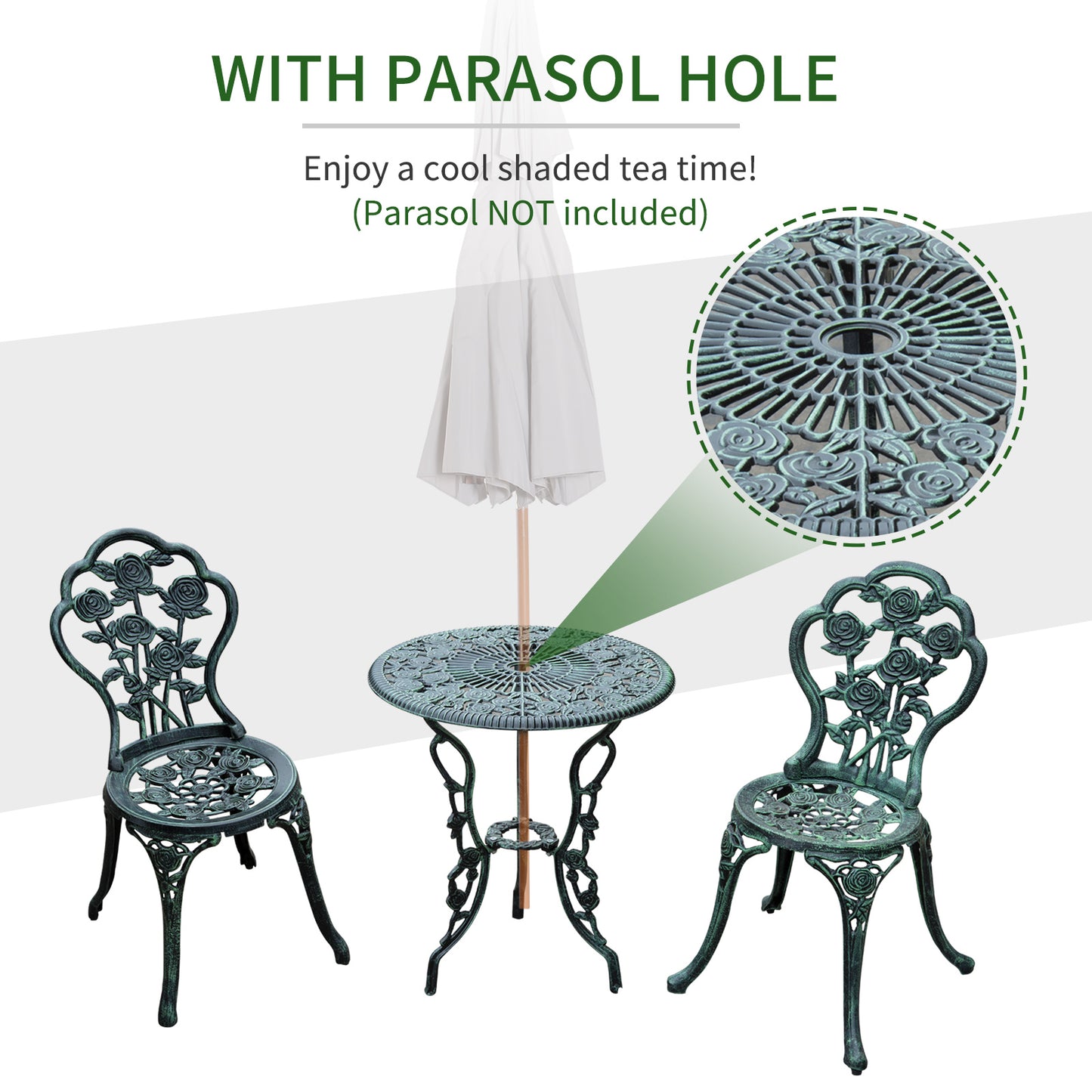 Lafira 3 Piece Cast Aluminium Garden Bistro Table And Chair Set In Green