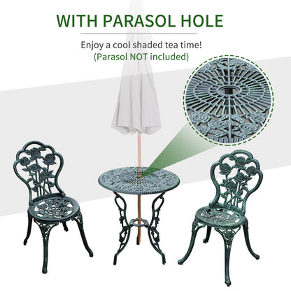 Lafira 3 Piece Cast Aluminium Garden Bistro Table And Chair Set In Green