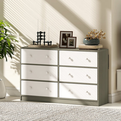 Nafiso Fabric And Wood White And Grey 6 Drawer Storage Dresser