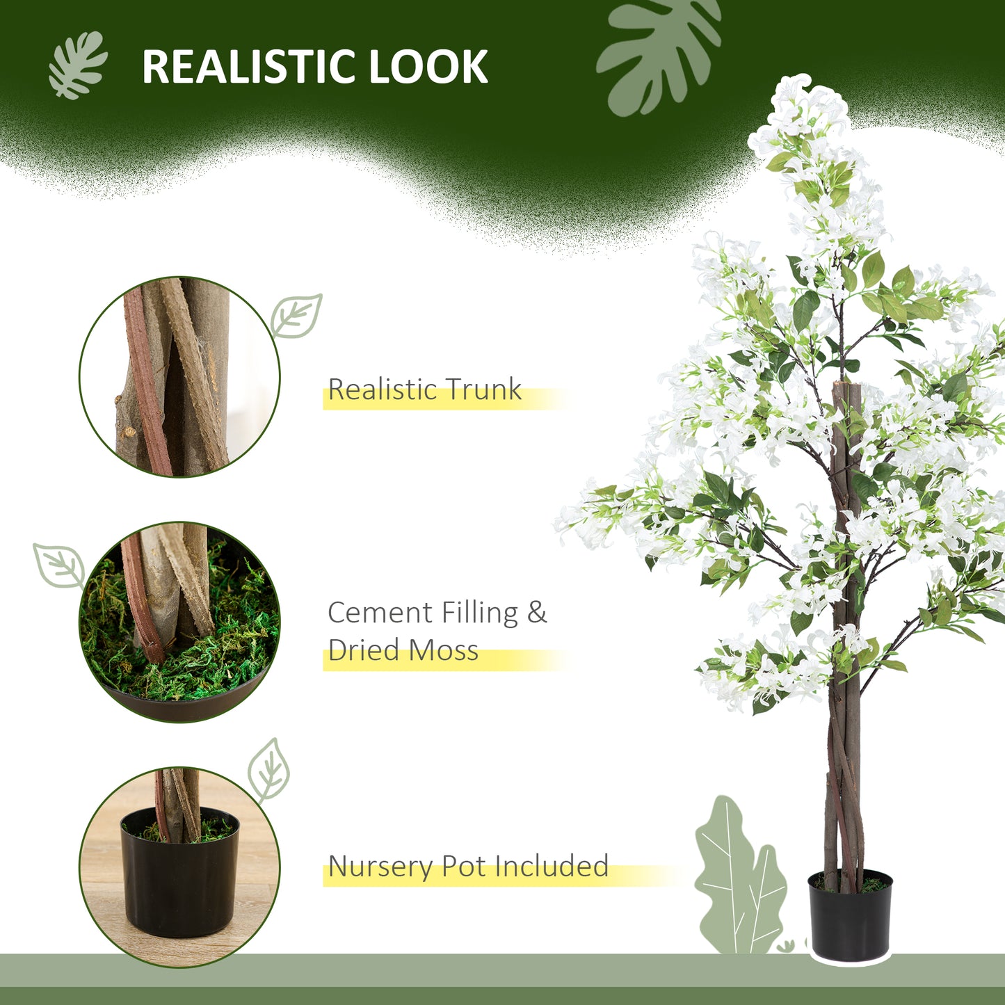 Laniha Set Of 2 Artificial Honeysuckle Flower Plants With Curved Stems In White Pots