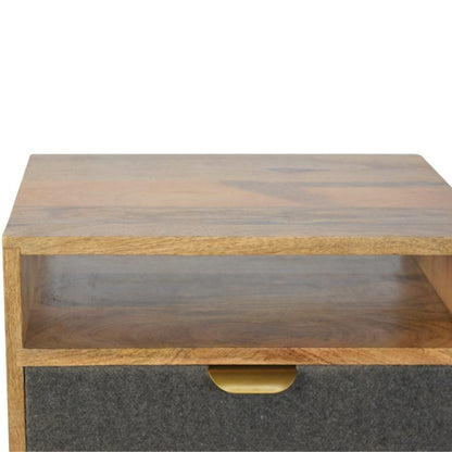 Gallipoli Grey Tweed and Mango Wood Bedside Table with Open Shelf