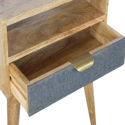 Gallipoli Grey Tweed and Mango Wood Bedside Table with Open Shelf