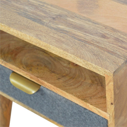 Gallipoli Grey Tweed and Mango Wood Bedside Table with Open Shelf