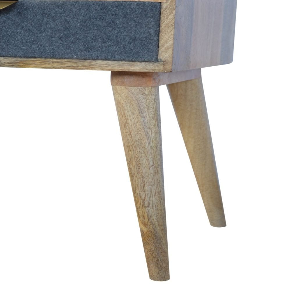 Gallipoli Grey Tweed and Mango Wood Bedside Table with Open Shelf