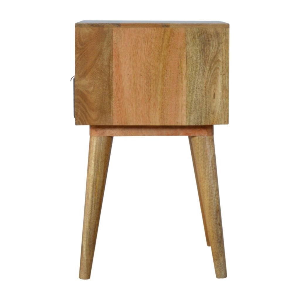Gallipoli Grey Tweed and Mango Wood Bedside Table with Open Shelf